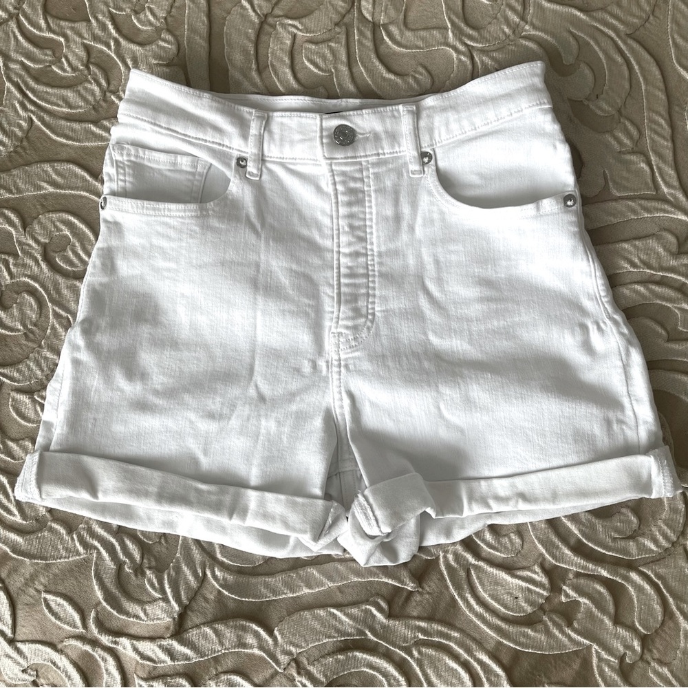 Express high rise white jean shorts